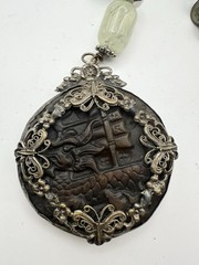 Vintage Natural prehnite Carved sailboat Pendant Necklace 24”