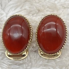 Vintage Swoboda Earrings Red Stone Cabochon Gold Tone .75″
