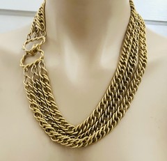 Vintage Unsigned Gold Tone 21 In Multi Chain Couture Runway Statement Necklace