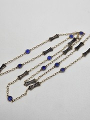 Vintage Chinese Export Silver Gold Tone Black & Blue Enamel Dainty Necklace 24″