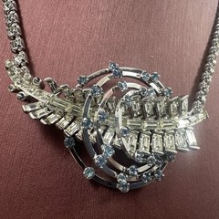 Mazer ? Vintage Baguette Diamond-Like Clear & Blue Rhinestone Necklace Stunning