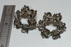 Vintage Silver Tone Rose Wreath Hoop Earrings Floral Flower Circle Post Earrings