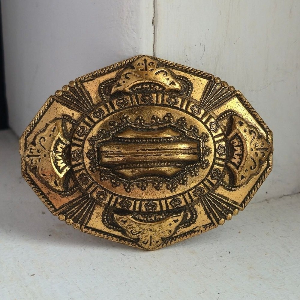 Antique Victorian Revival Gold Tone Ornate Brooch Eastlake Style Statement Pin