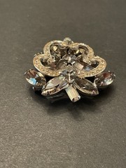 Large WEISS Smoky Gray Clear Crystal Rhinestone Brooch & Clip Earrings SET