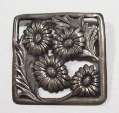Vintage Sterling Silver Square Shape Flower Floral & Leaves Pin Brooch 2″ Pretty