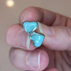 Vintage Chunky Sterling Silver & Larimar Stud Post Earrings 925 * 3.12g