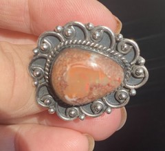 Mexican Fire Opal Ring S 7.75 Natural Red Flash Cantera Opal 925 Sterling Silver