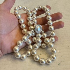 Vintage Japan Large Faux Pearl 10mm Beaded Strand 27″ Necklace Box Clasp Classic