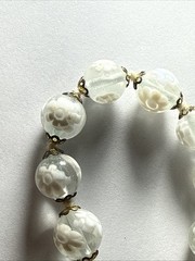 Necklace 10mm White Czechoslovakia ? Art Glass 10mm Barrel Clasp 18” Summer