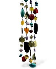 Vintage BOHO STATEMENT Necklace Multi Gemstones MOP Turquoise Etc 41” Fabulous!
