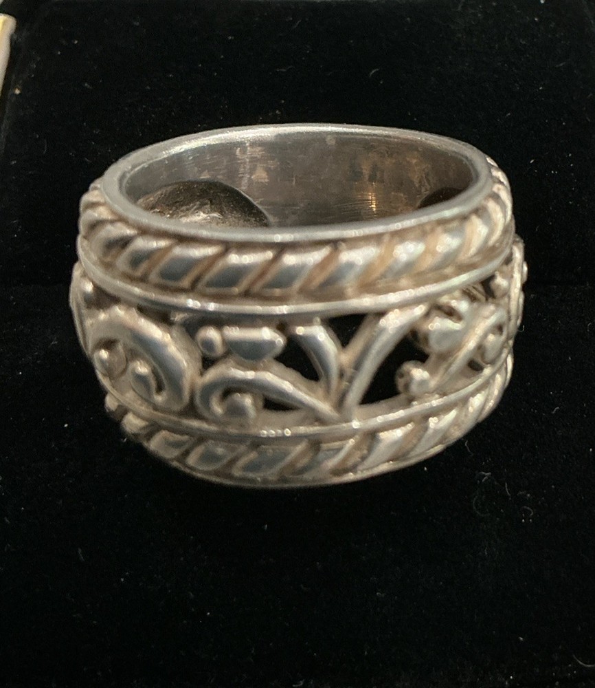 Vintage Sterling Silver Scrollwork Cigar Band – Size 8 Wide Band 1/2 Inch