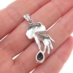 935 Silver Vintage Real Black Onyx & Marcasite Hand Oxidized Charm Pendant
