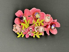 Vintage Mid Century Enamel Rhinestone Floral Brooch