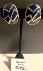 Memphis Style Geometric Earrings 1980s Navy Blue Gold Tone Clip-On Vintage Retro