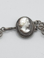 VTG 800 Silver Filigree Cameo Bracelet 7″ Mother of Pearl/Shell Carved