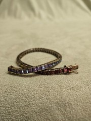 Vintage Multi Color Rainbow Tennis Bracelet Gold Tone over 925 Sterling Silver