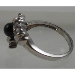 Vintage 90s Black Onyx Bead Bypass Ring 925 Sterling Silver CZ Size 8 15mm Wide