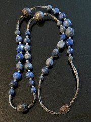 Vintage Chinese Export Sterling Silver Lapis Bead Filigree Clasp Necklace