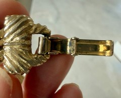 Vintage Gold Tone Chunky Link Bracelet Textured Squares Fold Over Clasp 7.5”
