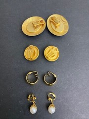 Vintage Bold Retro 1990’s Enamel Clipon Earring Lot 4 Pair Gold Tone Faux Pearl
