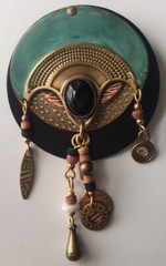 Vintage Artisan Art Deco Style Brooch Pin Dangle Beaded Statement Jewelry