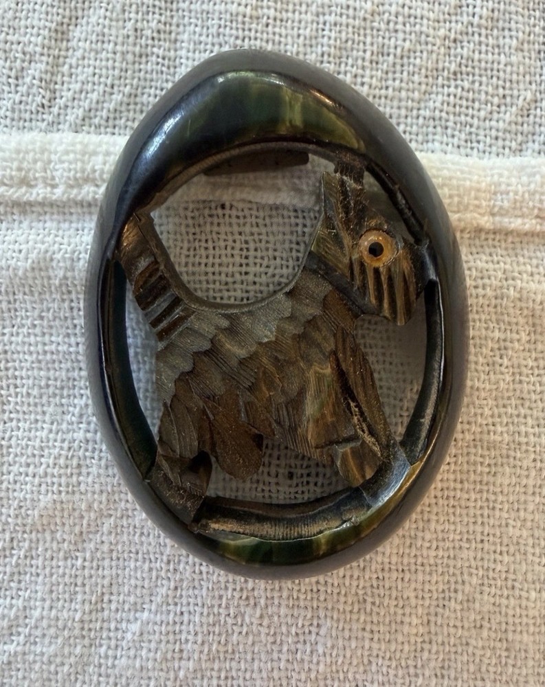 RARE Carved Marbled Bakelite Scotty Dog Brooch Dress Clip