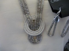 CALVIN KLEIN SILVER TONE SET METAL MESH CHAIN STATEMENT EARRING NECKLACE #5/23=T