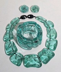 Runway Gerda Lynngaard Monies Seafoam Green Lucite Necklace Bracelet Earring Set