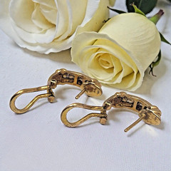 Vintage JJT Gold Electroplated 925 Sterling CZ Accent Half Hoop Pierced Earrings
