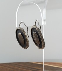 VTG 925 Mexico Oval Oxidized Gray 1in Earrings Sterling Silver 13g Rustic Estate