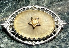 Antique Art Deco Camphor Glass and Silver Tone Metal Pin with Center Stone