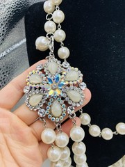 Dazzling AB Rhinestone Vintage Hollywood Glamorous Layered Faux Pearl Necklace
