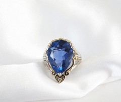 Vintage Sterling Silver 925 Large 10ct Natural Heated London Blue Topaz Ring 6