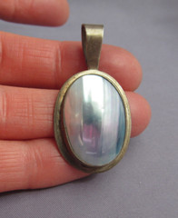 VINTAGE OLD PAWN STERLING NG NELSON GARCIA LUSTER GREY BLUE MOP SLIDER PENDANT