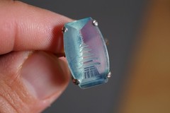Vintage Blue Reverse-Carved Asian Temple Buildings Sterling Ring
