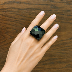 Vintage, Black Faceted Stone Statement Cocktail Ring, Size 5–5.5