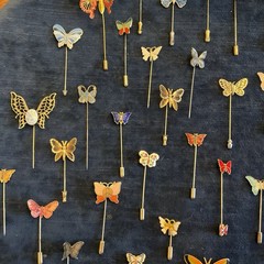 Huge Lot Vintage Jewelry Mixed Media ALL BUTTERFLIES Stick Pins Enamel Cloisonné