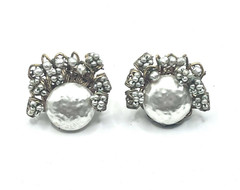 Miriam Haskell Signed Baroque Pearl Cluster Earrings Vintage Clip-On Bridal