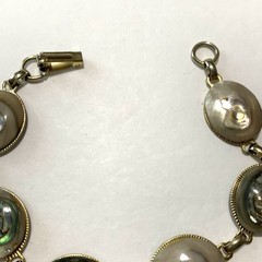 Vintage Silver Tone Abalone Link Bracelet 1970’s Paua Shell Oval Cabochons 7.5″
