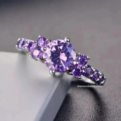 2.10Ct Moissanite Round Cut Amethyst Halo Engagement Ring 14k White Gold Plated