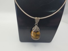 Vintage Milor Italy Necklace Sterling Silver With Tigers Eye Pendant 16.5”