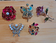 5pc Mixed Lot Brooch & Pin Set Multicolor Metal Rhinestone Women’s Fashion