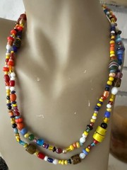 ESTATE NEPAL ART GLASS BEAD MULTI COLOR MIX SHAPE STRAND STRING NECKLACE 40″