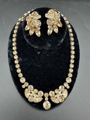 Vintage 1940s-1950s EISENBERG Gold-tone Choker Necklace 3 Piece Set Jewelry