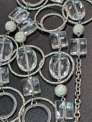 Vintage Silver Tone Geometric Station Necklace Clear Lucite Glass Hoops Textured