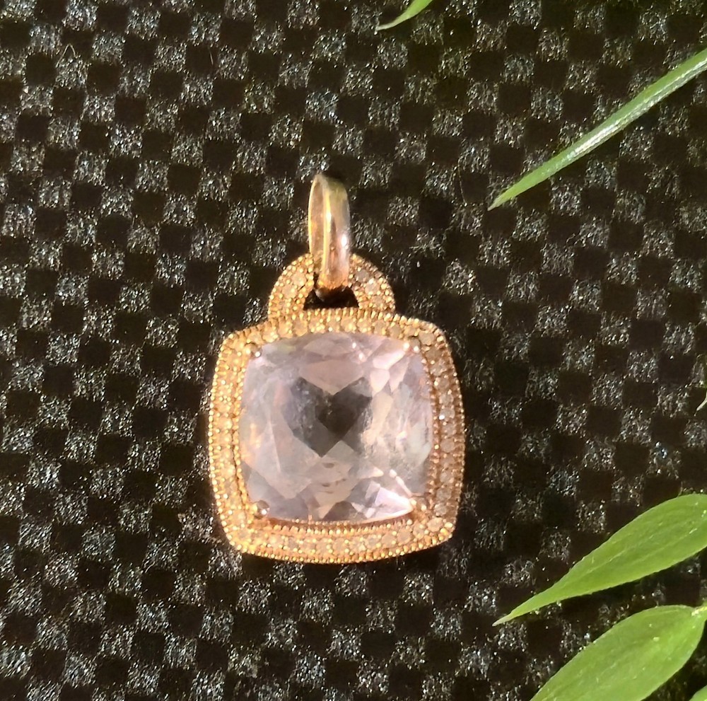 VINTAGE ROSE GOLD TONED 925 & CHAMPAGNE COLORED DIAMOND PENDANT 3.6G