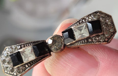 Art Deco Silvertone and Black Enamel Bar Pin 1.5 in