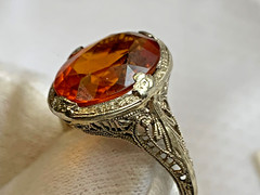 Vtg 14K White Gold Ring 3.51g Fine Jewelry Sz 7.5 Amber Color Oval Stone Prong
