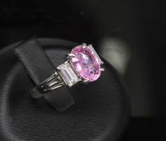 Rare 2.10ct GIA Certified Pink Sapphire 0.40ct Diamond Platinum Ring Size 5