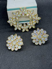 Vintage Unsigned Rhinestone Crystals AB Brooch Earrings Set